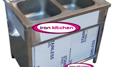سینک ظرفشویی صنعتی کابینتی دو لنگه یک متری رستورانی از جنس ورق استیل