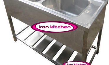 سینک صنعتی پرسی دو لگن تمام استیل دارای پاتروکی ۱۲۰ سانتیمتر
