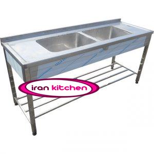 سینک استیل نگیر ضد زنگ دو لگنه آشپز خانه صنعتی با پایه پاتروکی