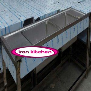 سینک ظرفشویی استیل رویه جوشی دو لگن دارای پایه و پاتروکی رستوران