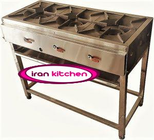 اجاق گاز صنعتی دارای سه شعله و به صورت خطی و دارای پایه استیل با کیفیت بالا
